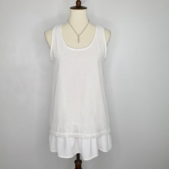 Simply Noelle Off White Layered Bottom Ruffle Sequins Top Blouse,  S/M (8-10) - Picture 1 of 15